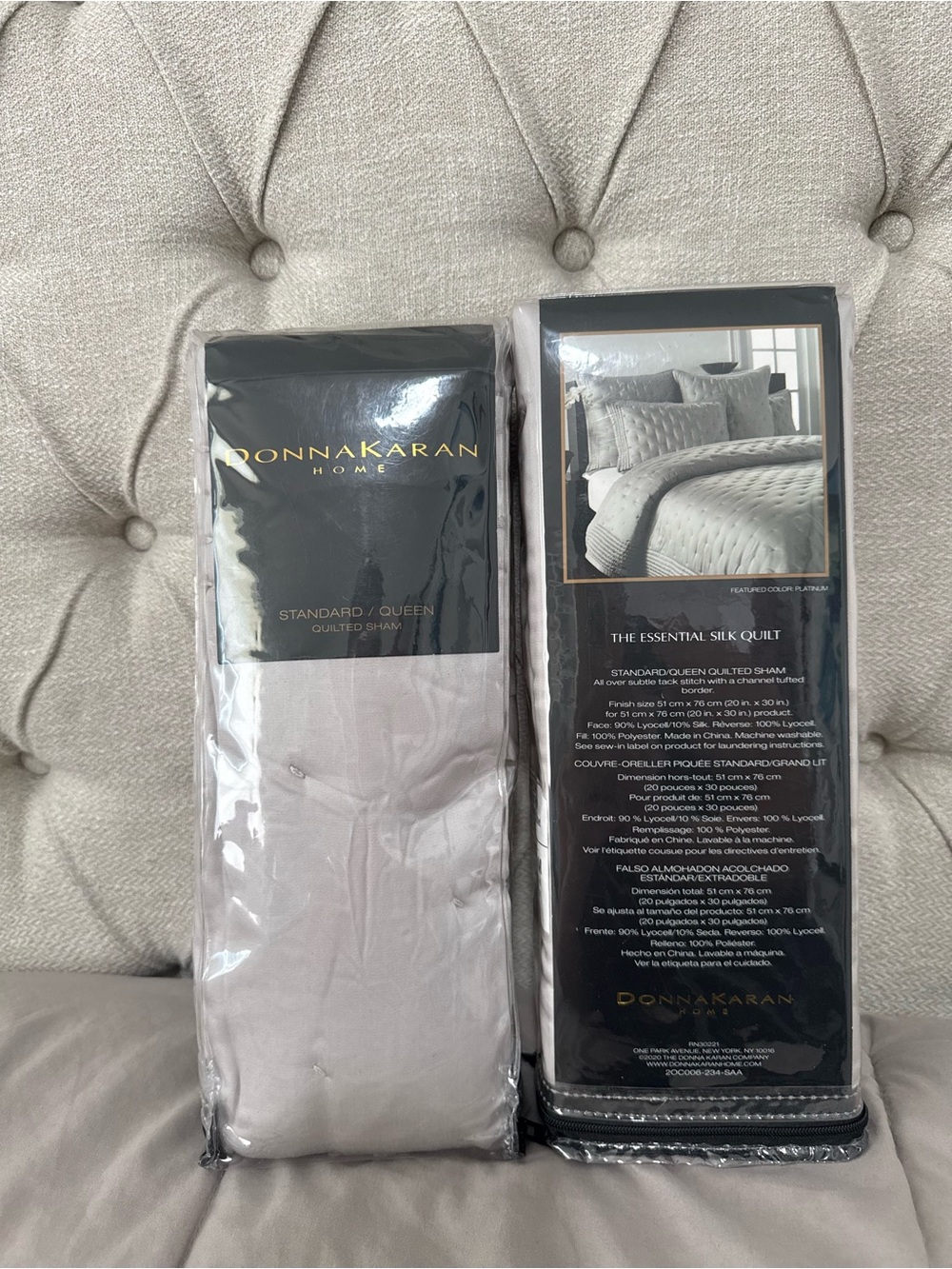2- NIP Donna Karan New York Essentials Silk Quilt Pillow Sham Platinum standard - Picture 3 of 4